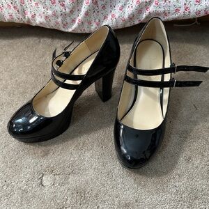 Jessica Simpson Black Patent Double Strap Heels
